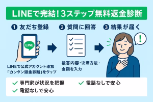 LINEで完結!3ステップで分かる無料返金診断をイラストで説明